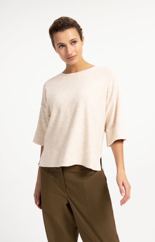 T-shirt oversize en maille fine avec manches mi-longues - YAYA - Almond Peach Pink Melange (3)