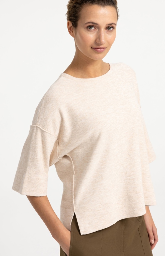 T-shirt oversize en maille fine avec manches mi-longues - YAYA - Almond Peach Pink Melange (5)