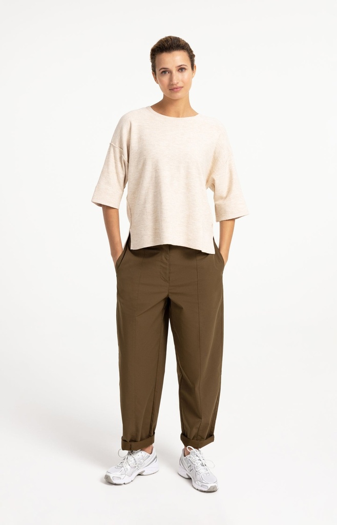 T-shirt oversize en maille fine avec manches mi-longues - YAYA - Almond Peach Pink Melange (6)