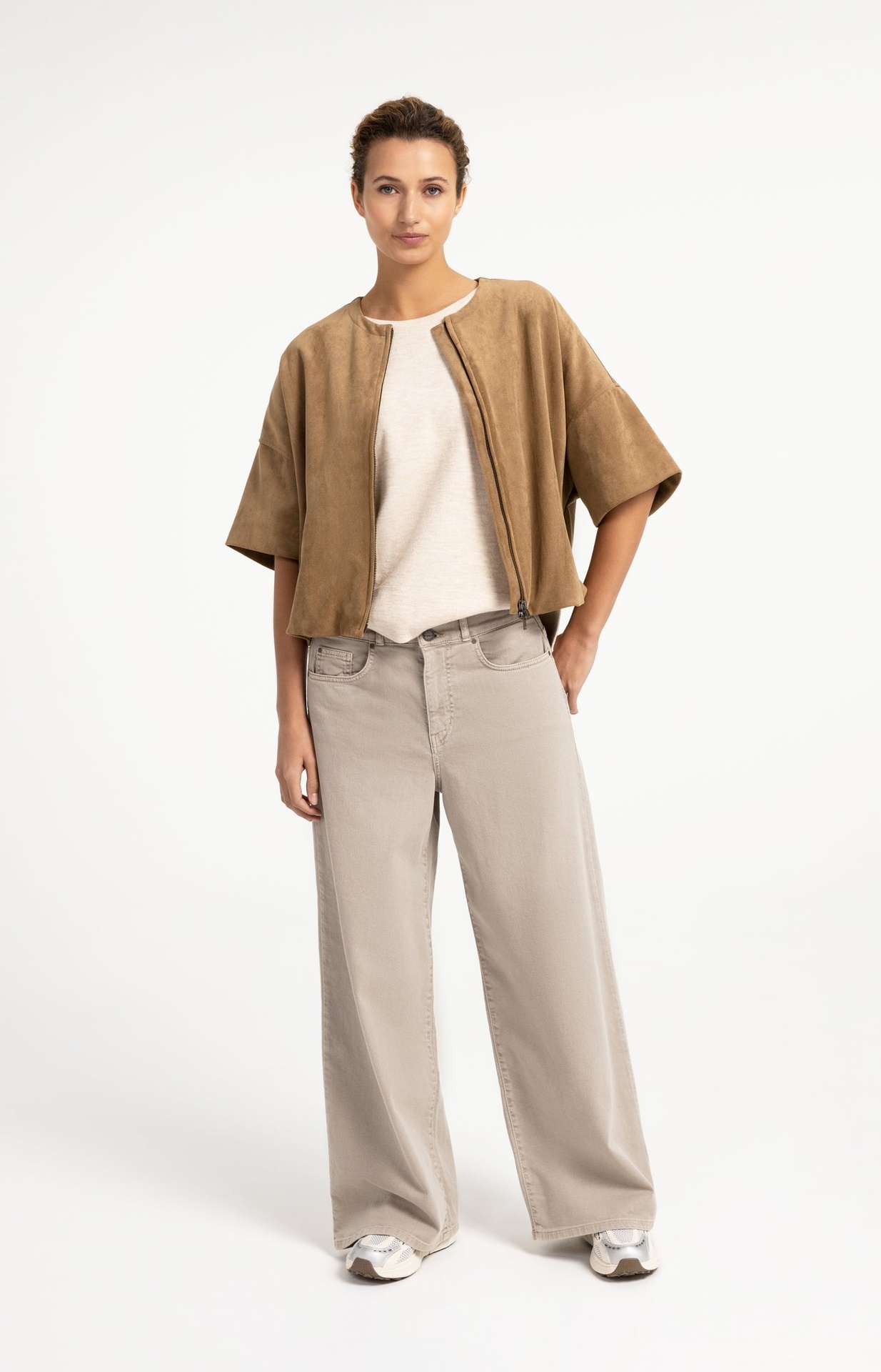 T-shirt oversize en maille fine avec manches mi-longues - YAYA - Almond Peach Pink Melange (7)
