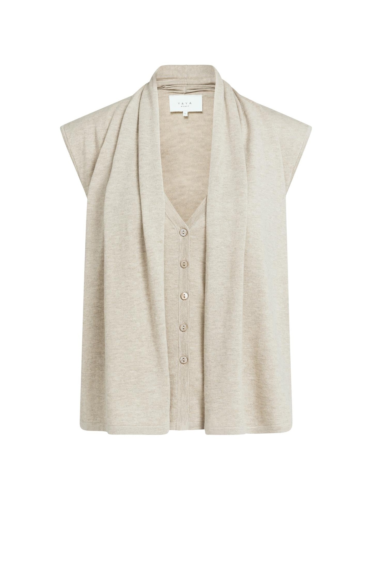 Cardigan sans manches avec superposition et boutons - YAYA - Pure Cashmere Grey Melange (2)