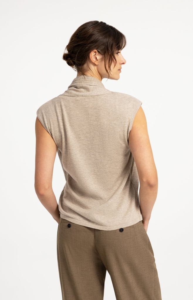 Cardigan sans manches avec superposition et boutons - YAYA - Pure Cashmere Grey Melange (3)