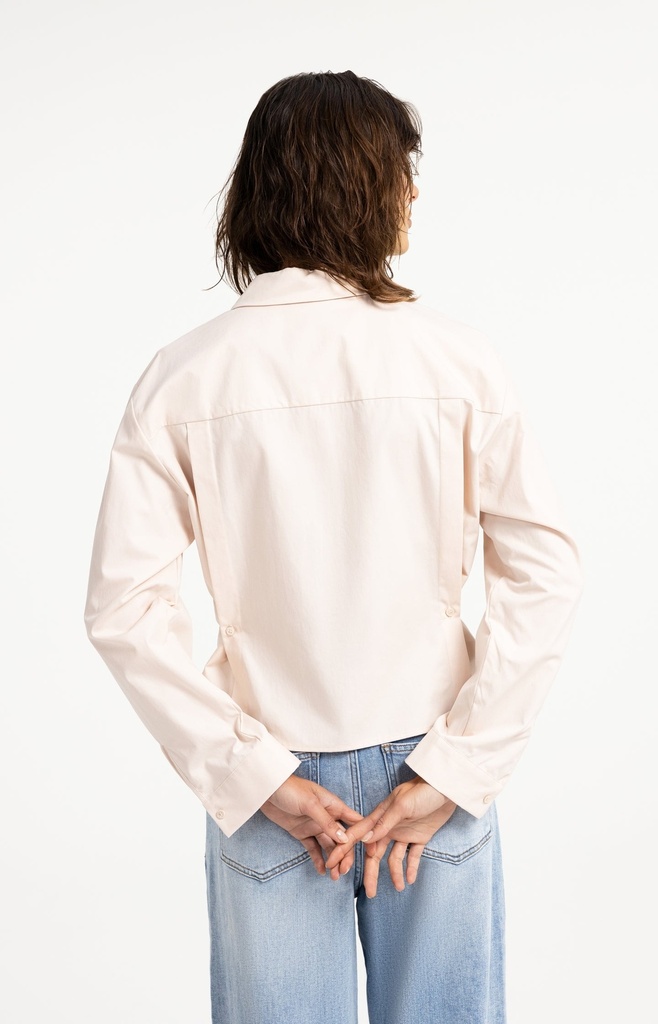 Chemisier en popeline à taille ajustable et manches longues - YAYA - Almond Peach Pink (4)