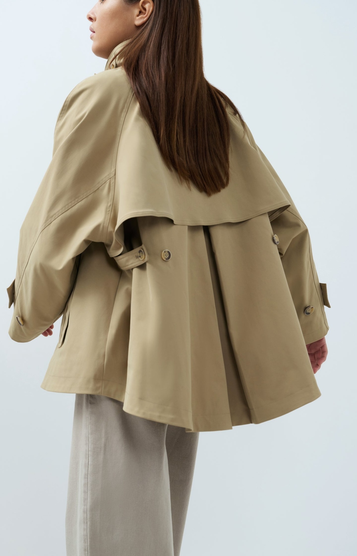 Veste trench à la coupe évasée et au col montant - YAYA - Olive Gray Green (3)