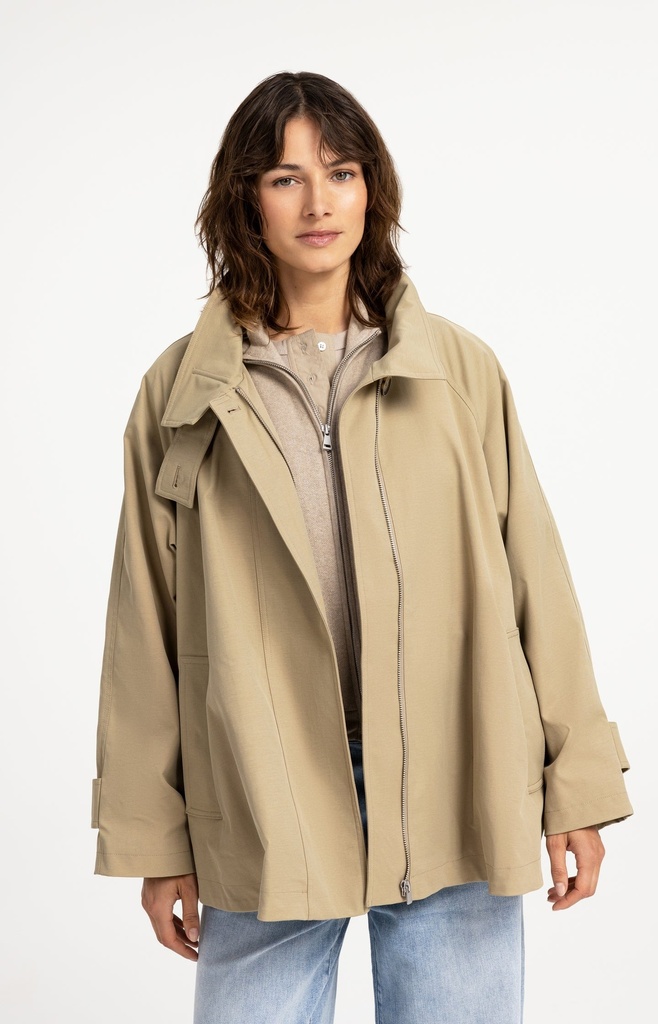 Veste trench à la coupe évasée et au col montant - YAYA - Olive Gray Green (5)