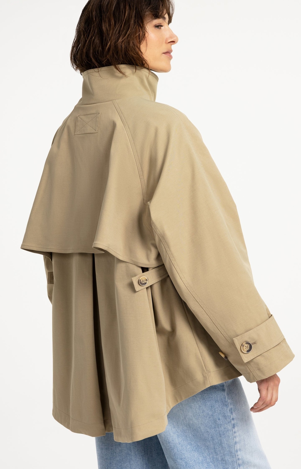 Veste trench à la coupe évasée et au col montant - YAYA - Olive Gray Green (9)