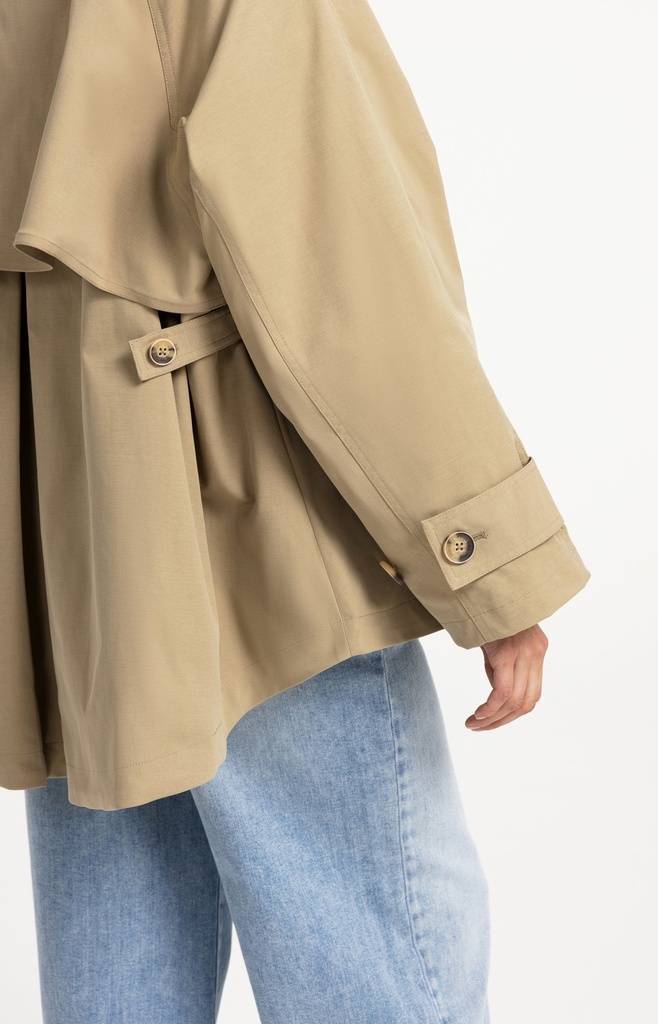 Veste trench à la coupe évasée et au col montant - YAYA - Olive Gray Green (10)