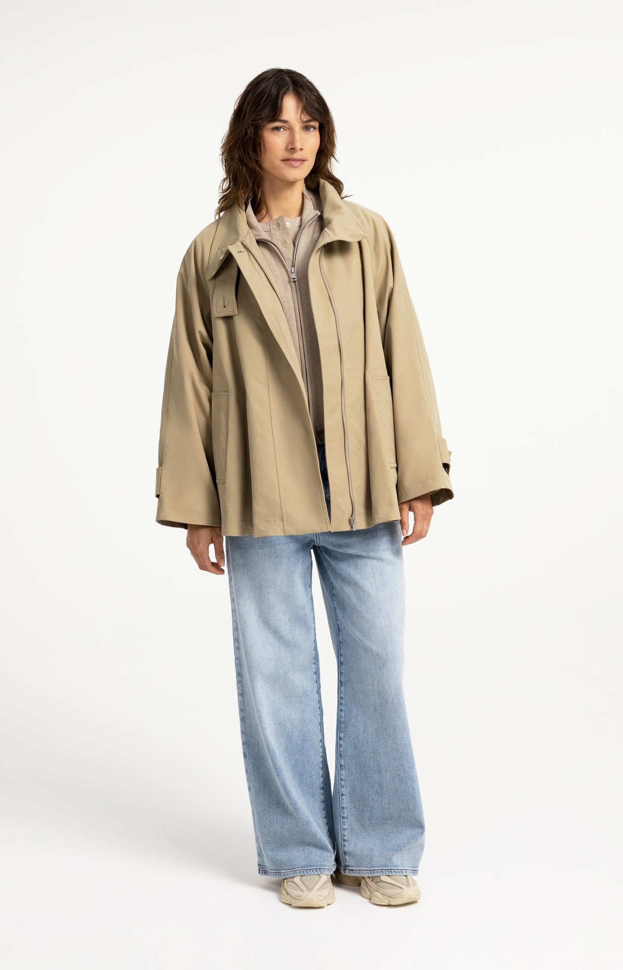 Veste trench à la coupe évasée et au col montant - YAYA - Olive Gray Green (11)