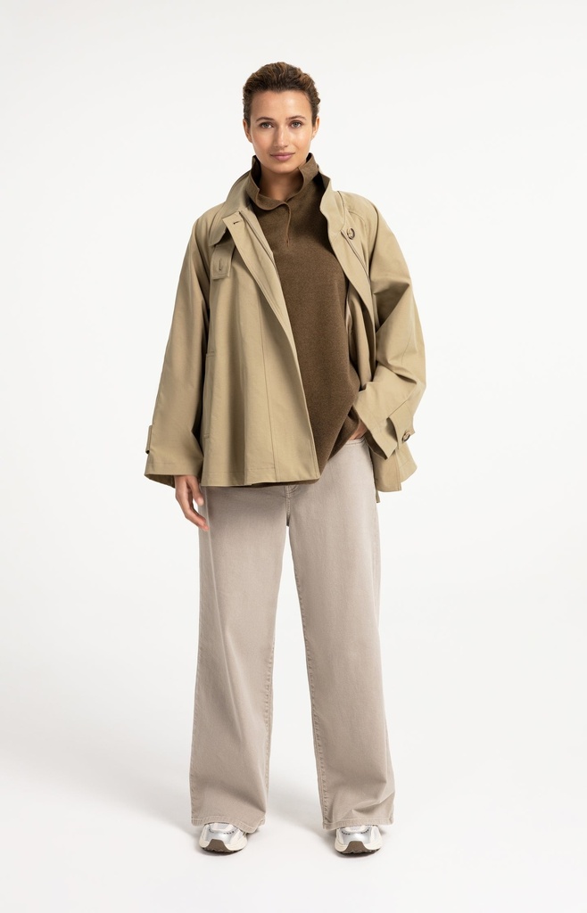 Veste trench à la coupe évasée et au col montant - YAYA - Olive Gray Green (12)