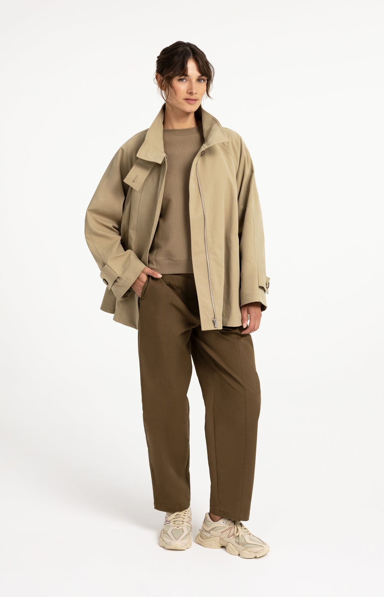 Veste trench à la coupe évasée et au col montant - YAYA - Olive Gray Green (13)