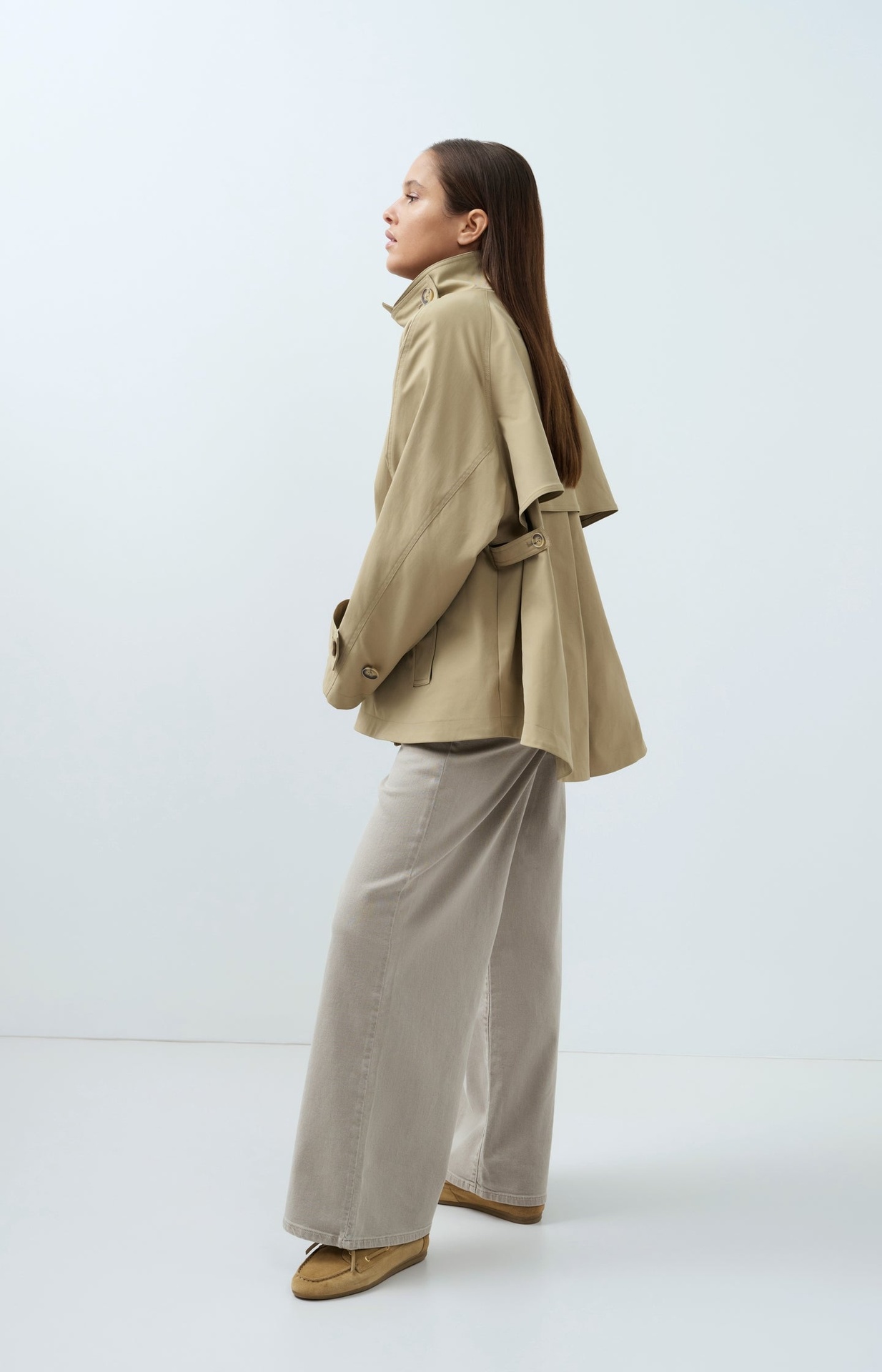Veste trench à la coupe évasée et au col montant - YAYA - Olive Gray Green (14)