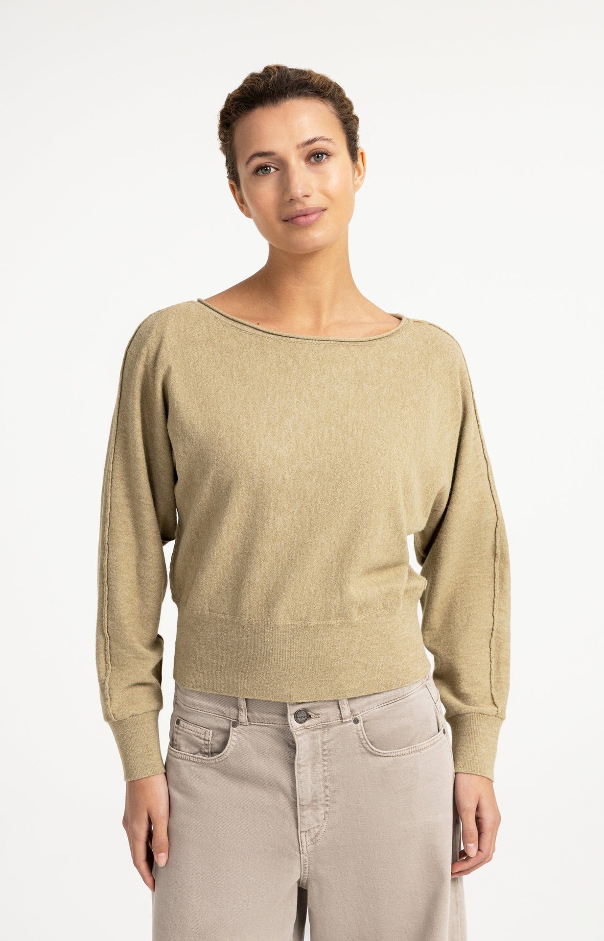Pull à col bateau et manches longues - YAYA - Olive Gray Green (3)