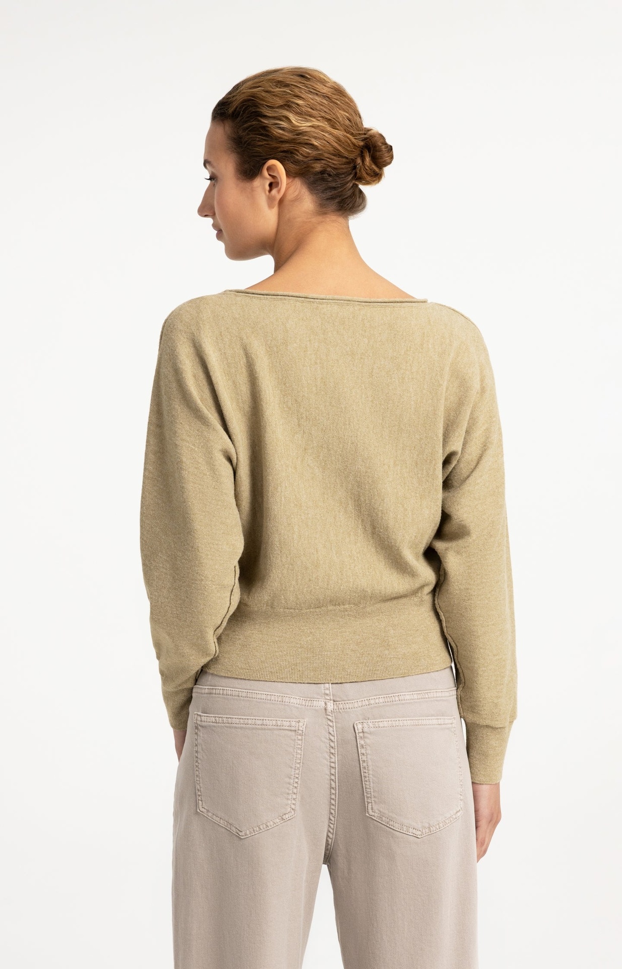 Pull à col bateau et manches longues - YAYA - Olive Gray Green (4)