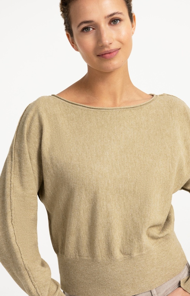 Pull à col bateau et manches longues - YAYA - Olive Gray Green (5)