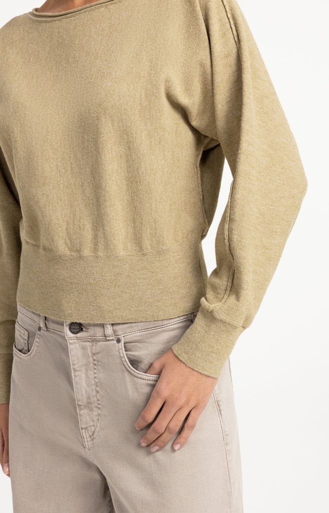 Pull à col bateau et manches longues - YAYA - Olive Gray Green (6)