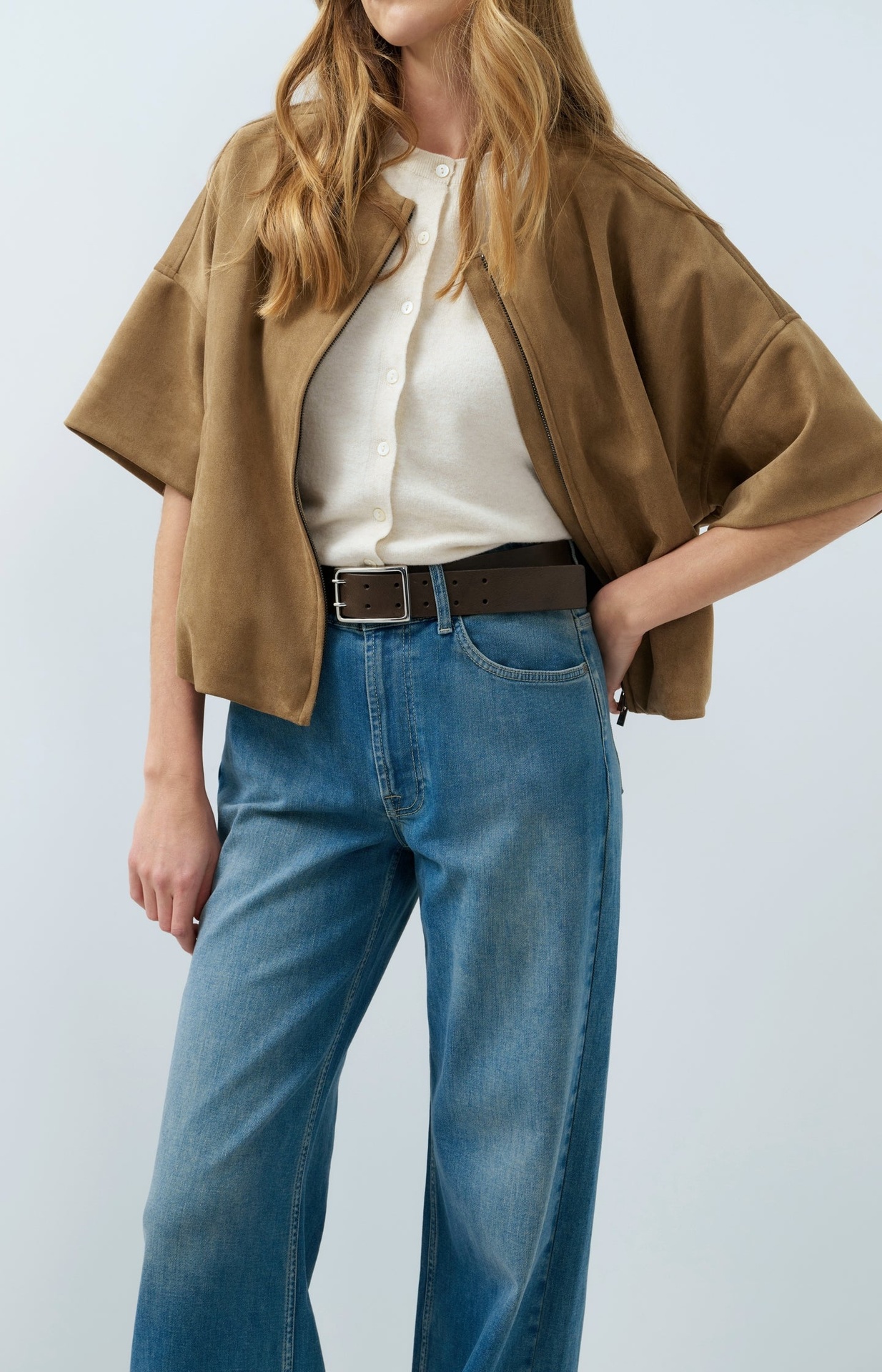 Veste oversize en suédine avec manches courtes - YAYA - Otter Brown (3)