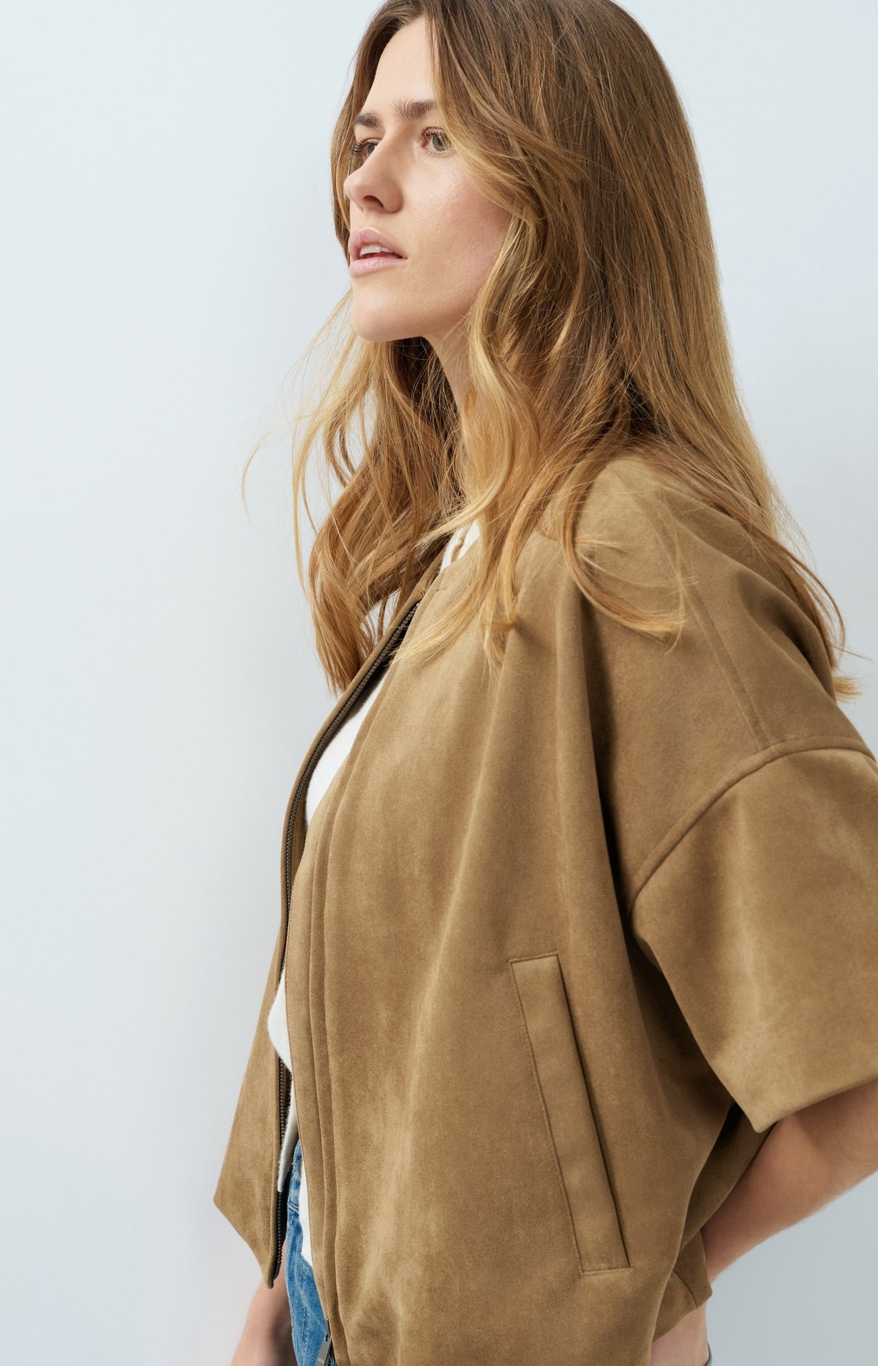 Veste oversize en suédine avec manches courtes - YAYA - Otter Brown (4)