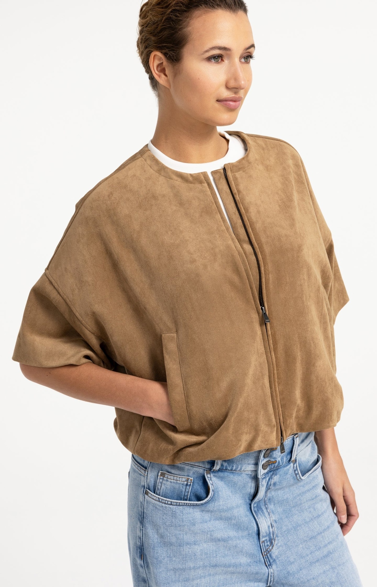 Veste oversize en suédine avec manches courtes - YAYA - Otter Brown (8)
