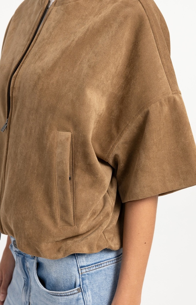 Veste oversize en suédine avec manches courtes - YAYA - Otter Brown (9)