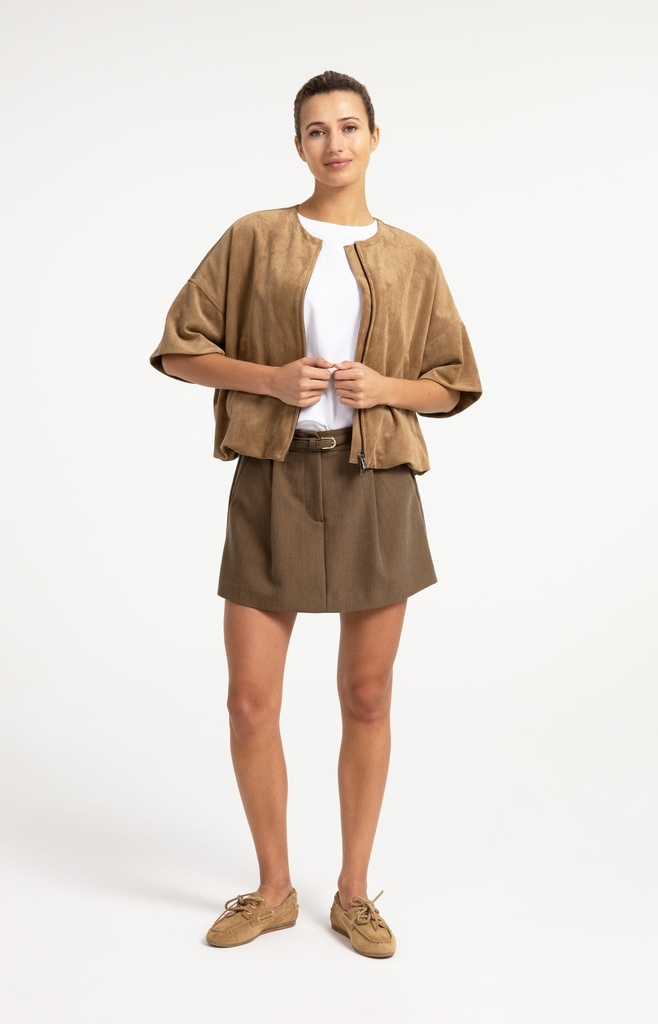 Veste oversize en suédine avec manches courtes - YAYA - Otter Brown (12)