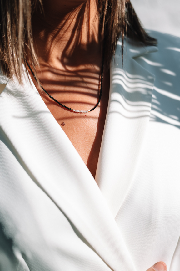 [SLcollier-MANI-onyx] Collier de perles en pierres - Le monde est stone - MANI - Onyx