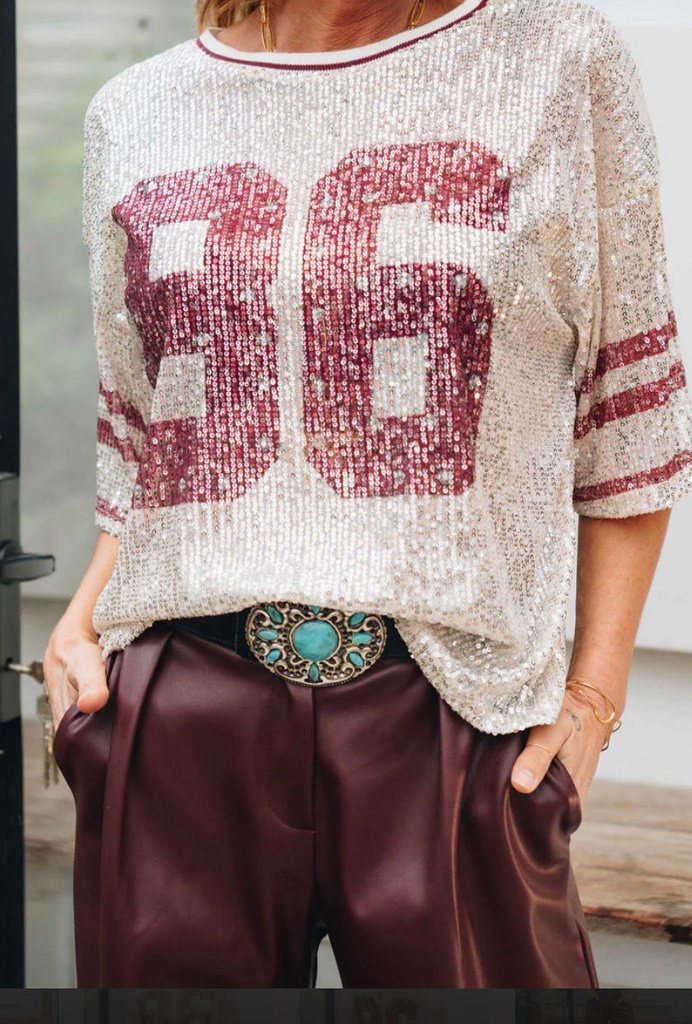 [PR21160-bdx] Blouse oversized à paillettes manches courtes - STAR 86 - Bordeaux