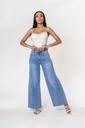 Jeans wide leg uni taille haute - Nathalie - Bleu clair