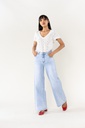 Jeans wide leg uni taille haute - Nathalie - Bleu très clair