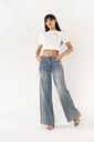 Jeans wide leg uni taille haute - Nathalie - Bleu vintage