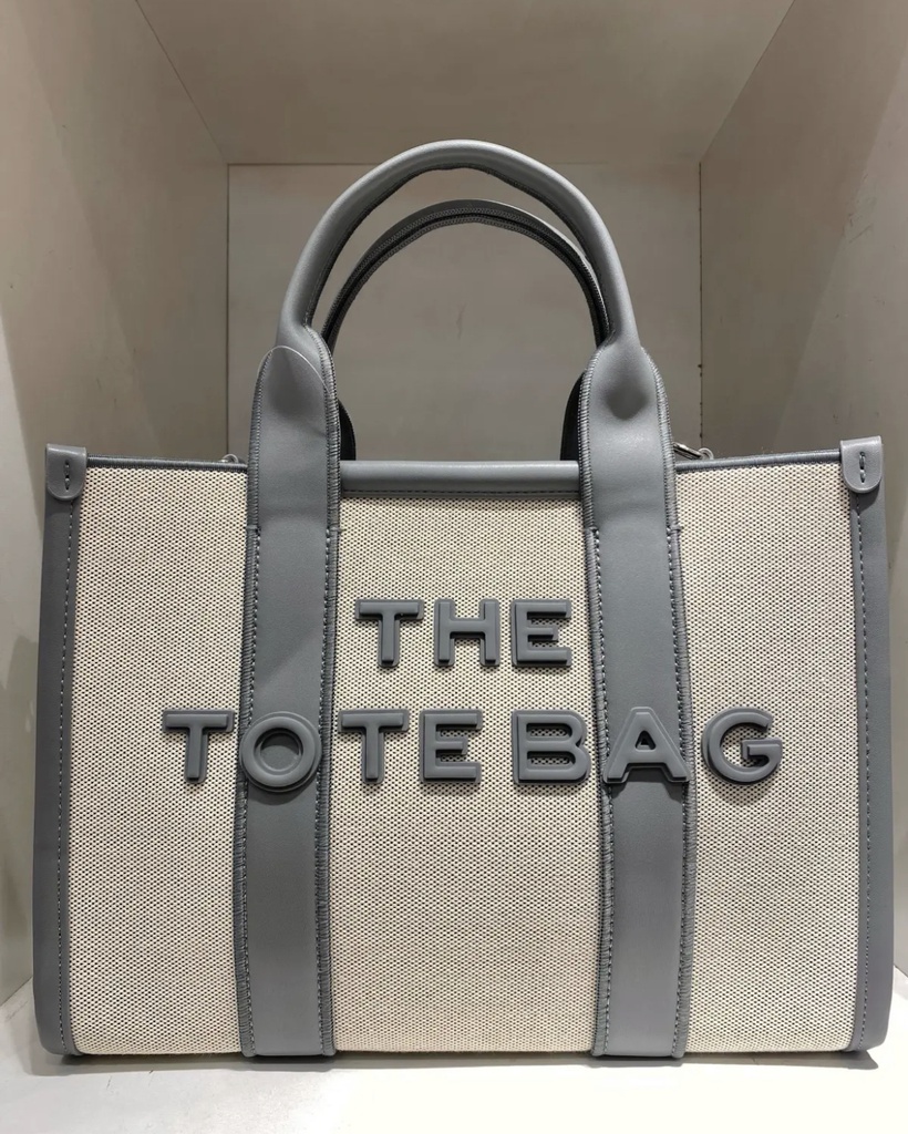 [23B-5855-gris] Sac cabas bi-matière Canva simili - The Tote Bag - beige et gris