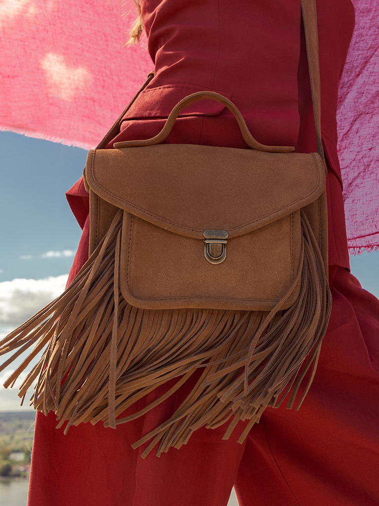SAC À MAIN À FRANGES CUIR MARRON FEMME MADEMOISELLE GEORGE FOLK - HAVANE