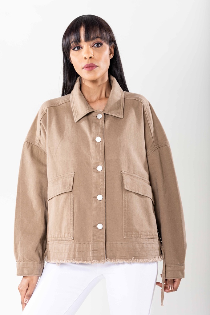 [S562-2-taupe-L] Veste en jeans oversized - Zoé - taupe (L)