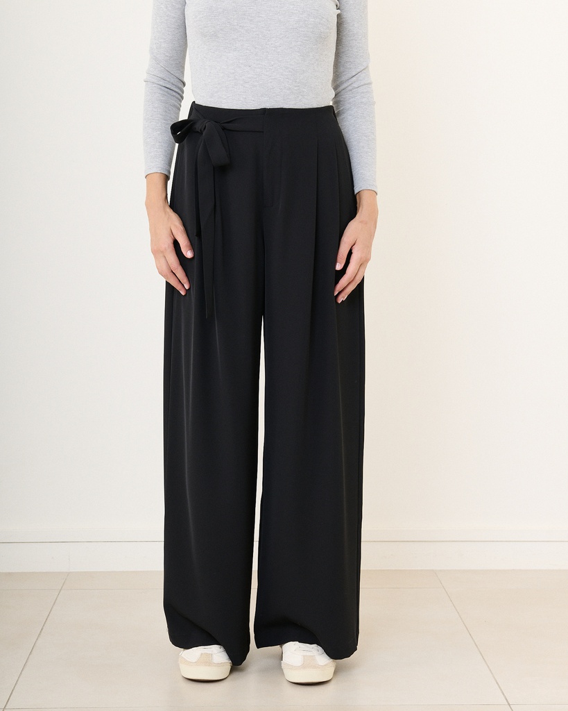 Pantalon de tailleur à nouer avec élastique au dos - Tara - noir