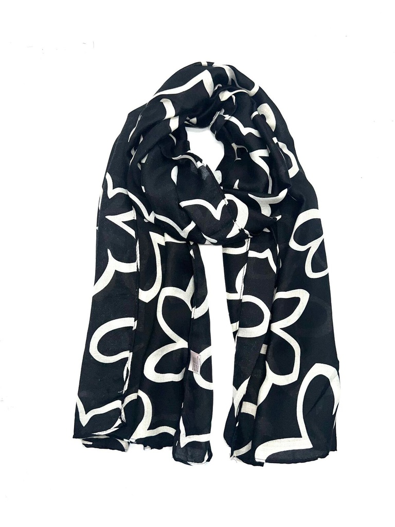 [HH-291-noir] Foulard imprimé motif grosse fleur - noir