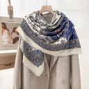 Foulard grand carré en viscose imprimé cachemire - bleu