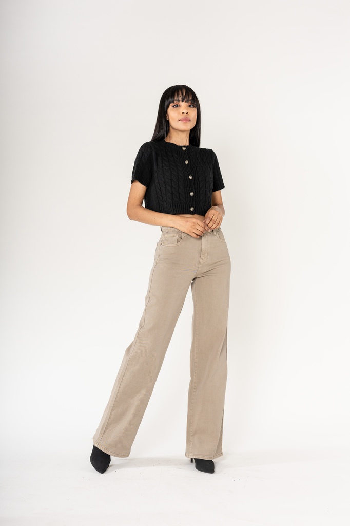 Jeans wide leg uni - Sandra - taupe