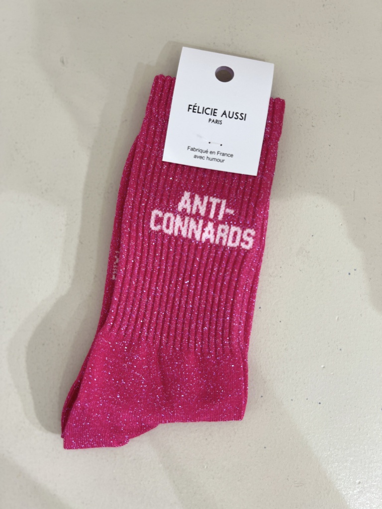 Chaussettes - Félicie Aussi - ANTI-CONNARDS paillettes rosefluo 36/40