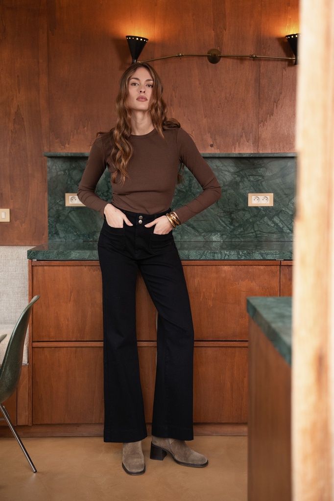 [JD381-DN-36] Jeans flare avec poches - Elena - Noir (36)