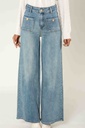 Jeans super wide leg avec poches appliquées - Flora - Bleu vintage