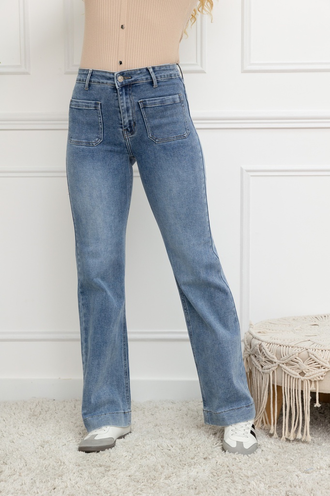 [Y5258-bleu-L] Jeans patte d'éléphant - Bleu foncé (L)