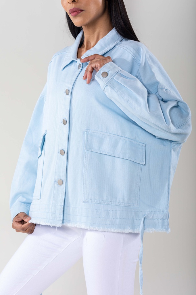[S562-17-L] Veste en jeans oversized - Zoé - bleu glacier (L)