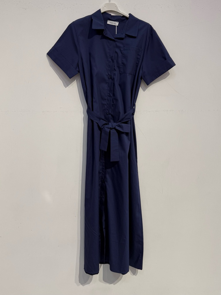 Robe mi-longue en coton glacé à nouer - Bleu marine
