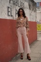Jeans flare court - Elenette - rose des bois