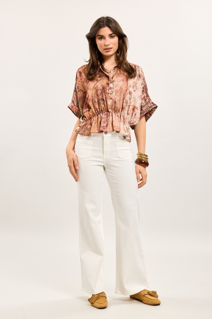 [H2747-14-blanc-L] Jeans large coupe évasée - Molly - Blanc (L)