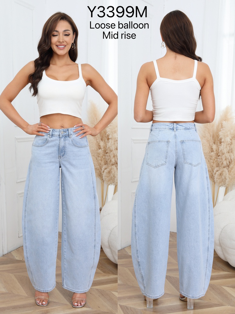 [Y3399M-BC-L] Jeans loose ballon mid rise - Brina - bleu clair (L)