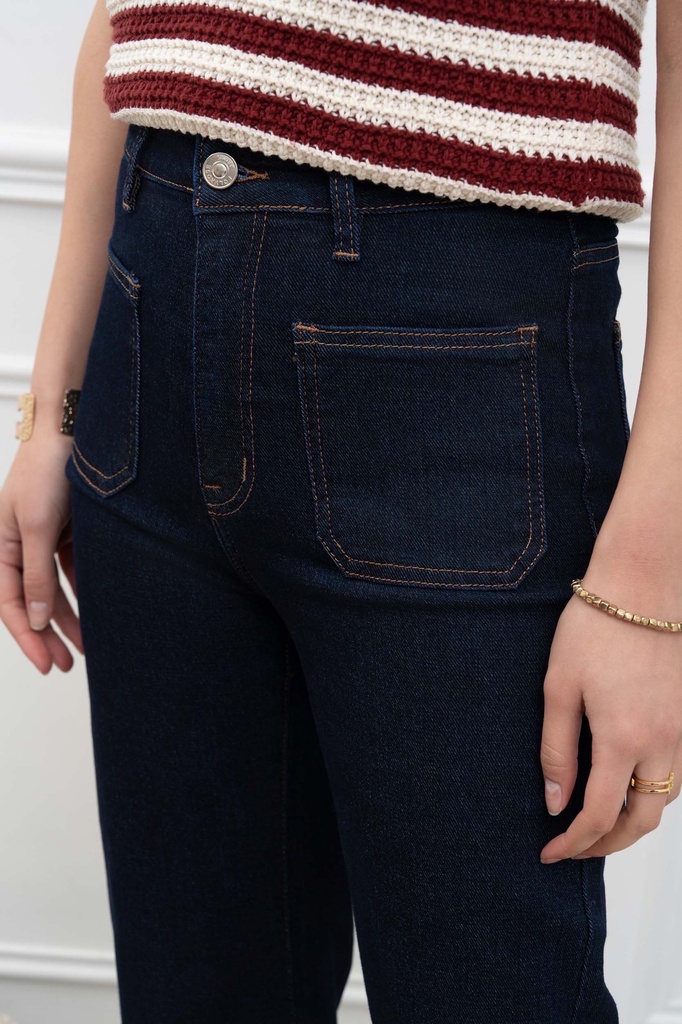 [Y6695-T-bleubrut-36] Jeans droit avec poches appliquées - Loris - bleu brut (36)