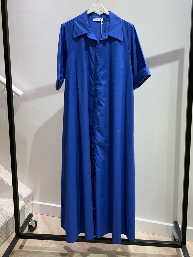 [2309U-royal-L] Robe mi-longue en coton glacé - Bleu royal (L)