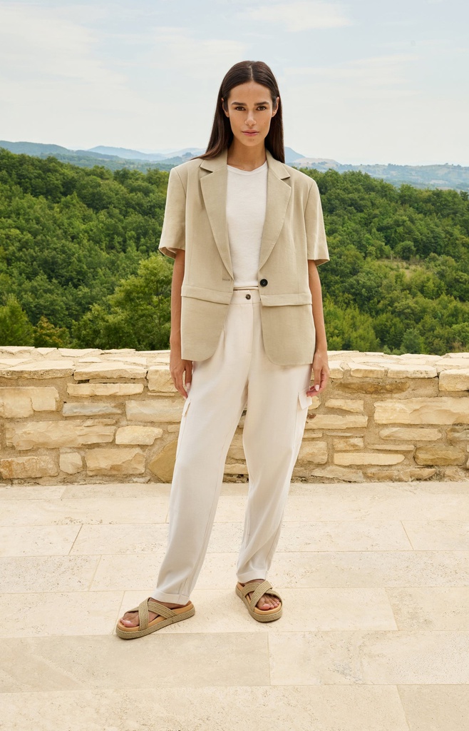 [01-501083-604-36] Blazer manches courtes avec ourlet zippé amovible - YAYA - brun céramique (36)