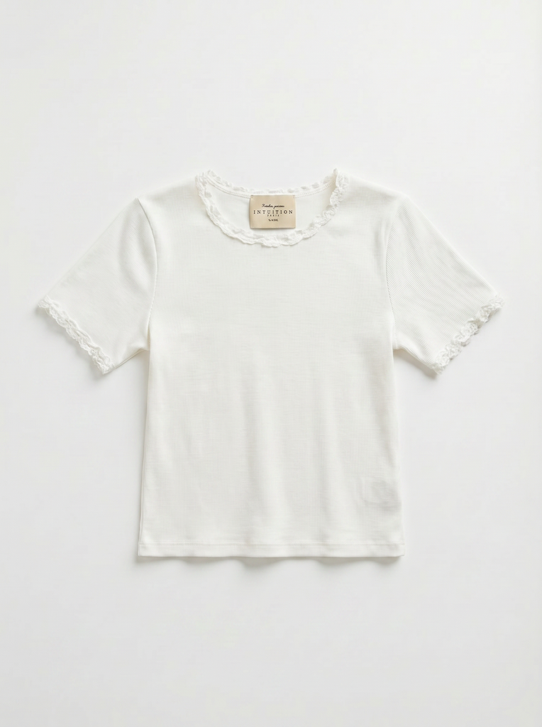 [T08055-blanc] T-shirt côtelé crop à manches courtes - Blanc