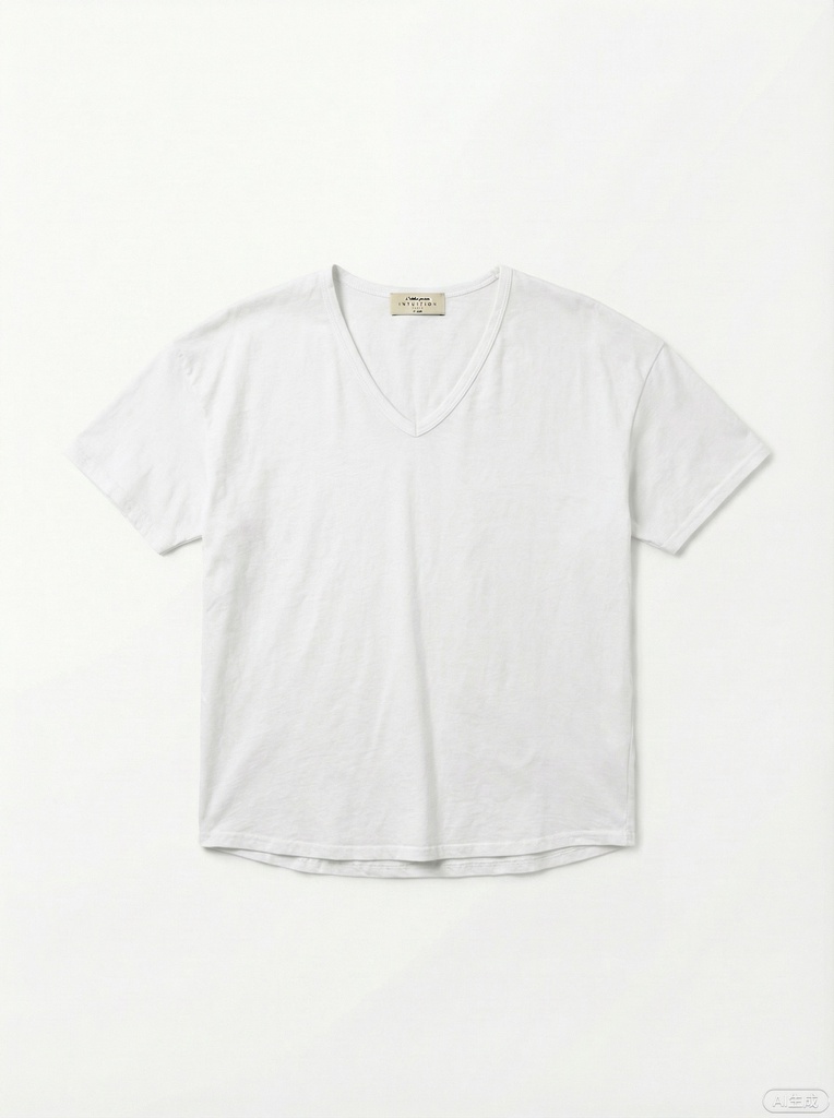 [T08047-blanc] T-shirt en coton - Col v - Blanc